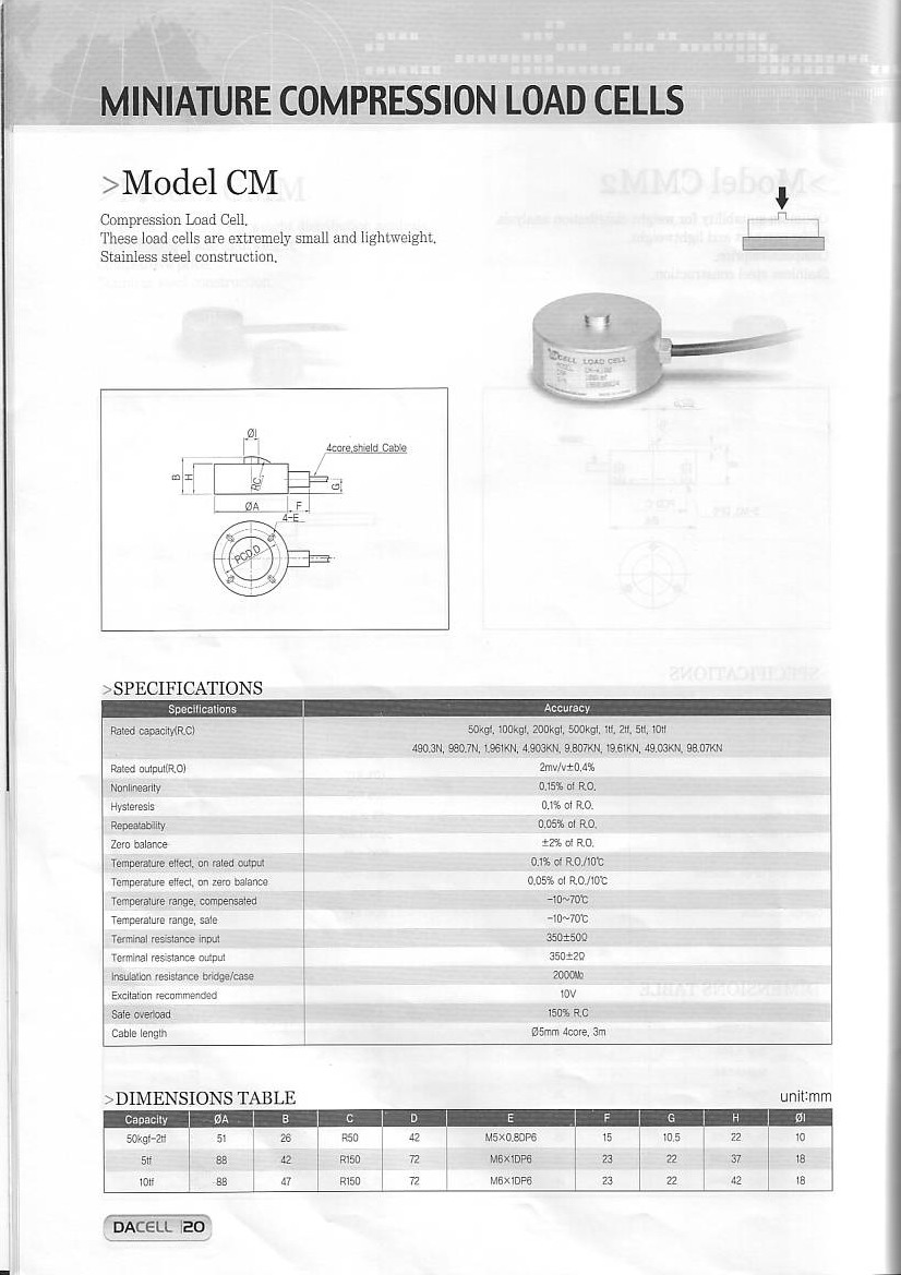 Dacell CM 稱重傳感器技術參數(shù)圖